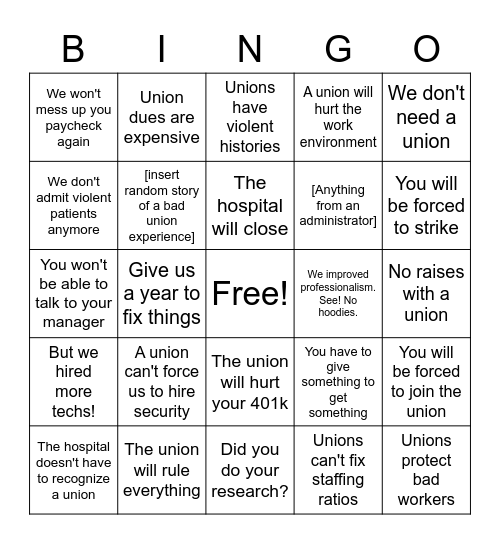 WLW Union Busting Bingo Card