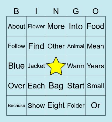 Syllables Bingo Card