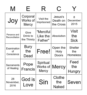 EXTRAORDINARAY YEAR OF MERCY Bingo Card