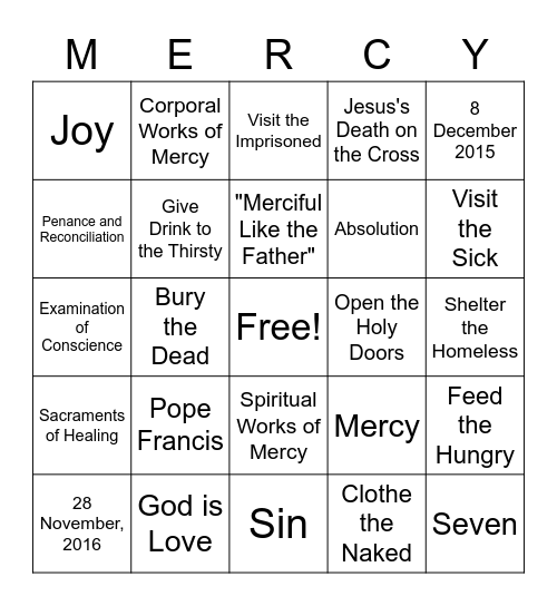 EXTRAORDINARAY YEAR OF MERCY Bingo Card