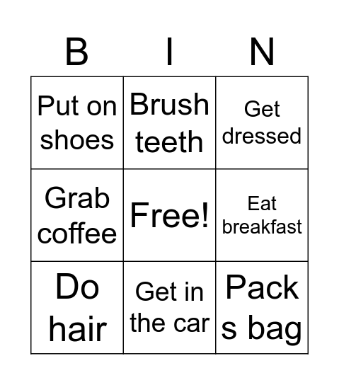 Tuesday's morning Bingo Card