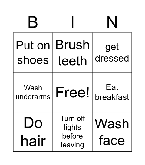 Wednesday's morning Bingo Card