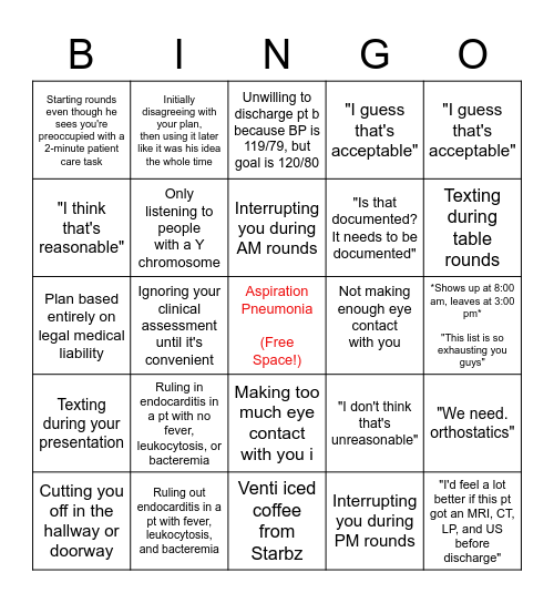 IM Team 1 Bingo Card