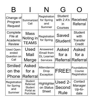 LSA BINGO Winter 2013 Bingo Card