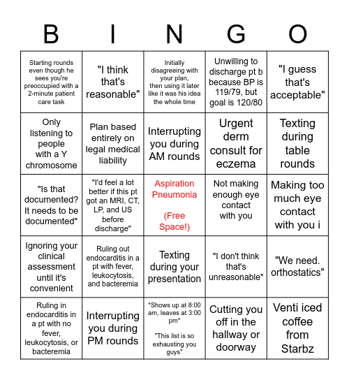 IM Team 1 Bingo Card