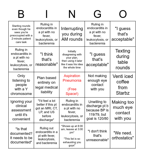 IM Team 1 Bingo Card