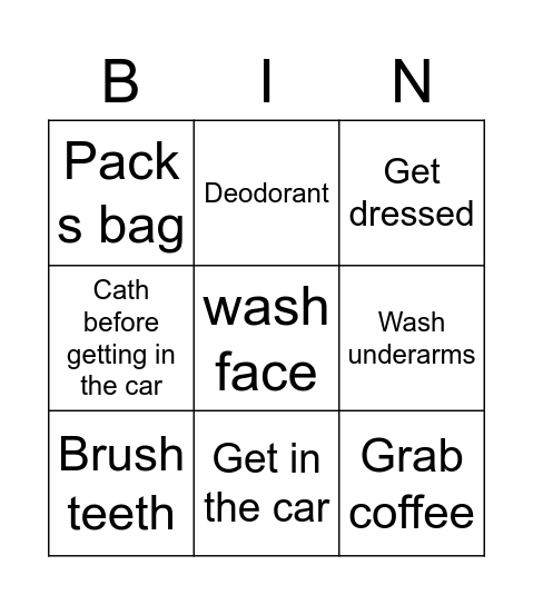 Tuesday mornings Bingo Card