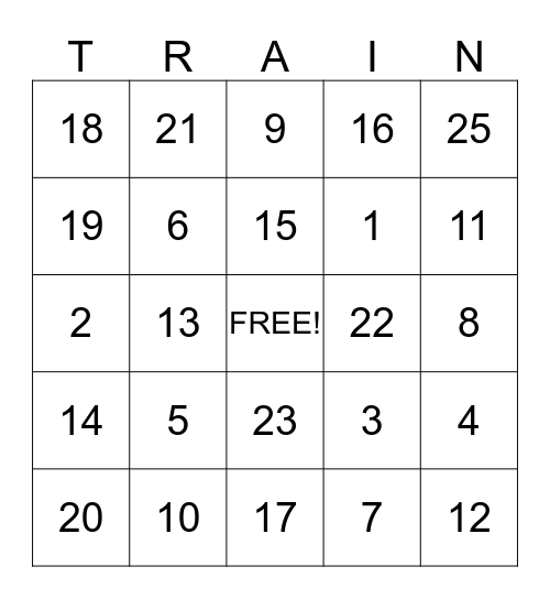 TRAIN Bingo Card