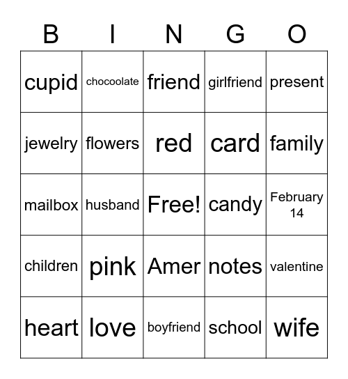 Valentine's Day Bingo Card