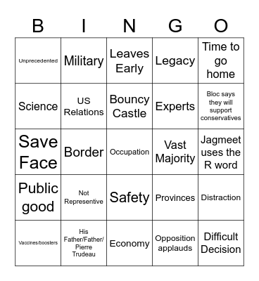 Question Period Bingo Card