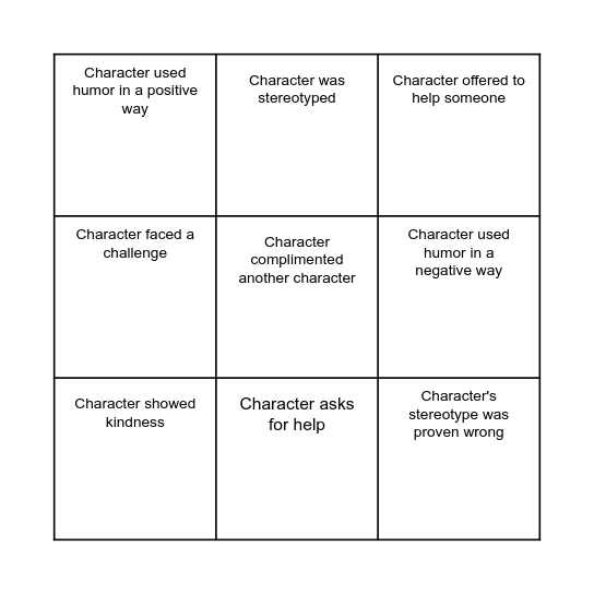 Zootopia Bingo Card