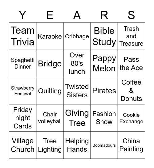50 YEARS Bingo Card