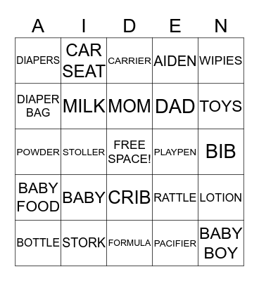 Baby Shower Bingo! Bingo Card