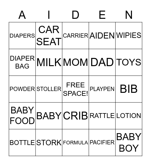 Baby Shower Bingo! Bingo Card