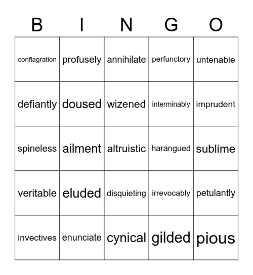 2nd Quarter Vocabulary Bingo Card