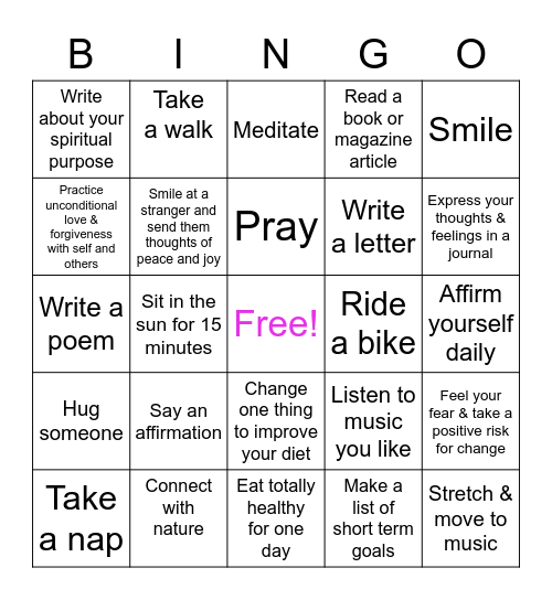 Self Love Self Care Bingo Card