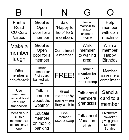 ALL ABOUT THE MEMBER BINGO Card