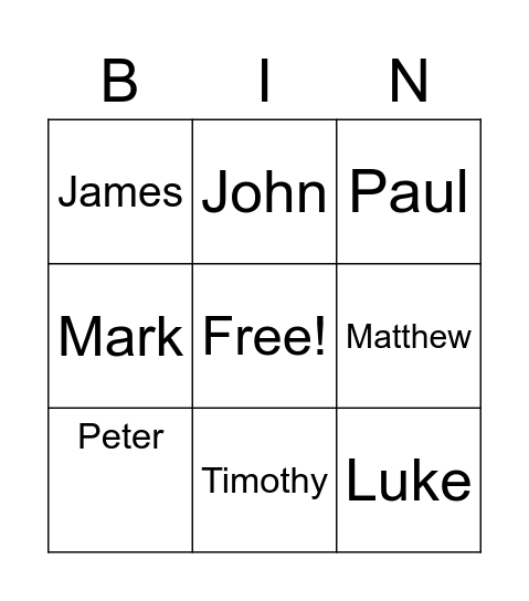 New Testament Bingo Card