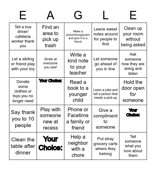 Eagles Care Bingo Card