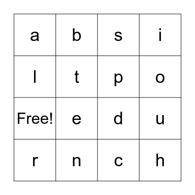 Letters Bingo Card