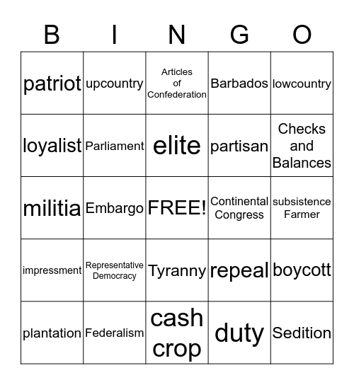 SC History BINGO! Bingo Card