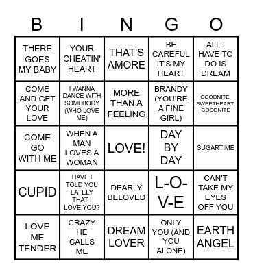 Love Songs - Happy Valentines Day Bingo Card