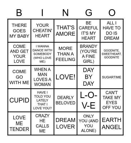 Love Songs - Happy Valentines Day Bingo Card