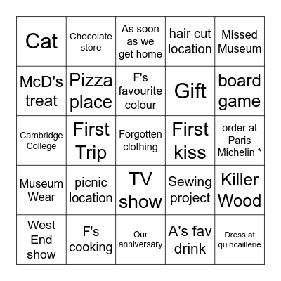 A&F Bingo! Bingo Card