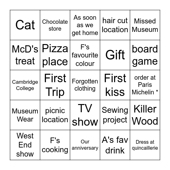 A&F Bingo! Bingo Card