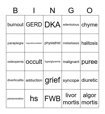 Hartman Vocabulary Bingo Card