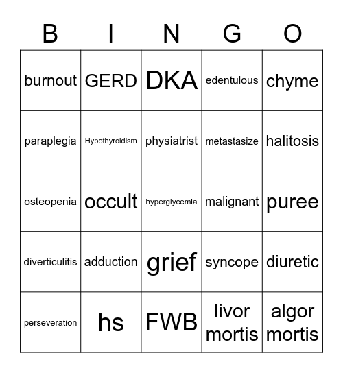 Hartman Vocabulary Bingo Card