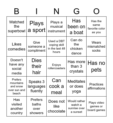 Find someone who Bingo Card