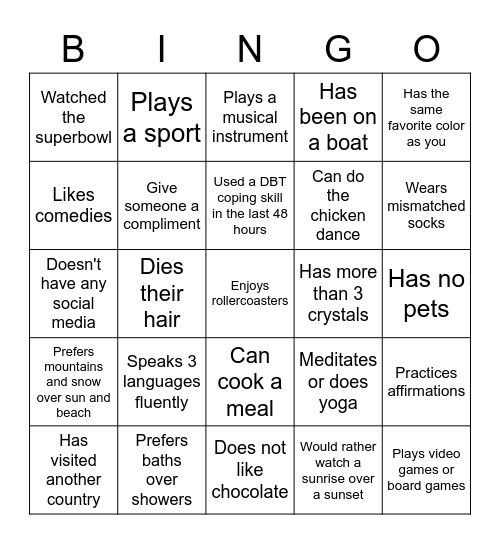 Find someone who Bingo Card