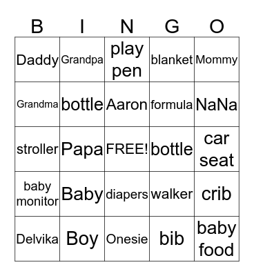 Baby Shower Bingo Card