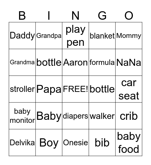 Baby Shower Bingo Card