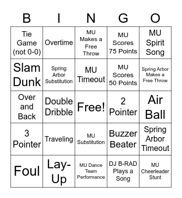 MU Basketball Bingo Card