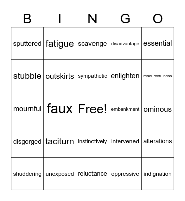 Vocabulary Bingo Card