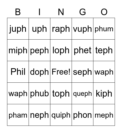 PH - Digraph Bingo Card