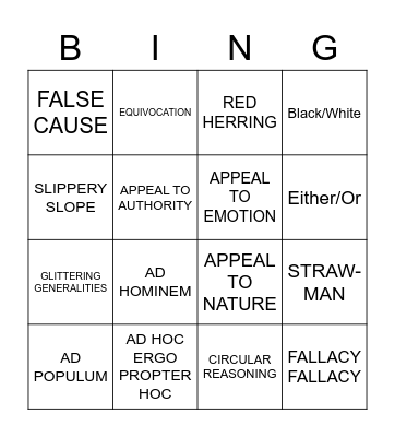 LOGICAL FALLACY Bingo Card