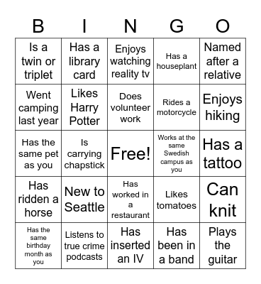 RN Residency Welcome Week Bingo Card