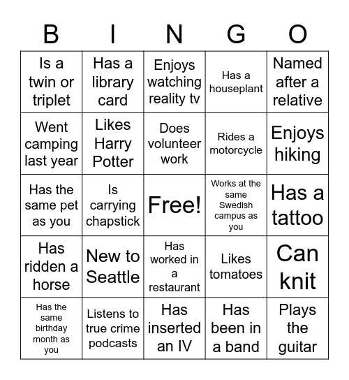 RN Residency Welcome Week Bingo Card