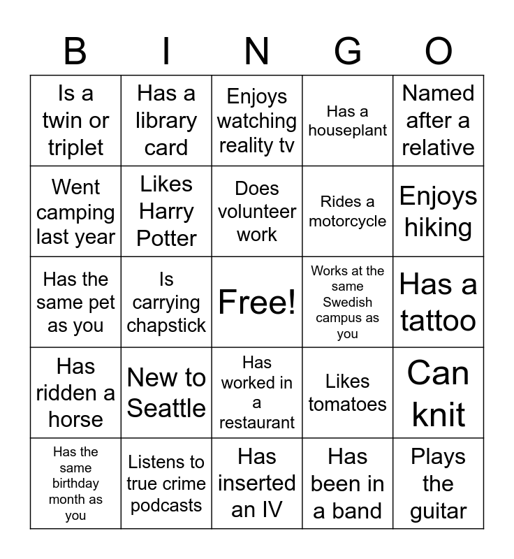 RN Residency Welcome Week Bingo Card