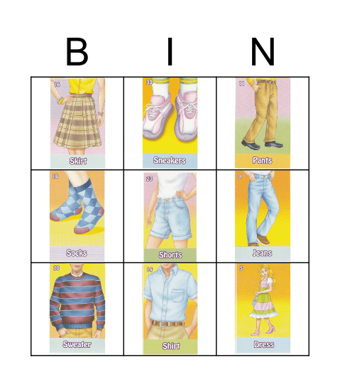 Clothes Bingo Card