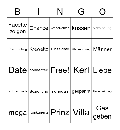 Prince Charming Bingo Card