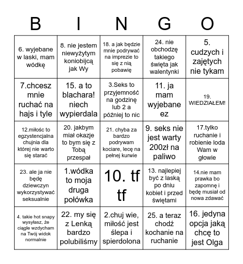 Jan Wroński Bingo Card