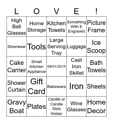 Bridal Shower Bingo Card