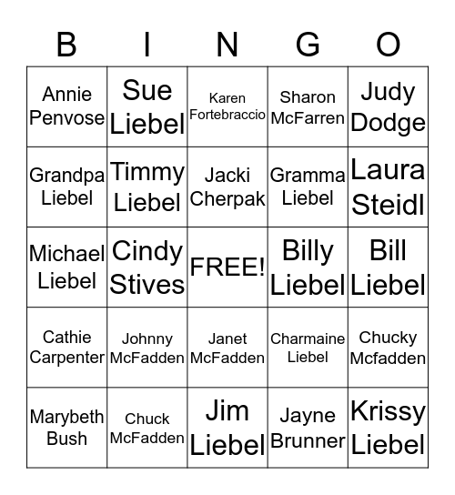 Liebel Bingo Card