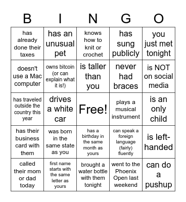 FIND SOMEONE WHO... Bingo Card