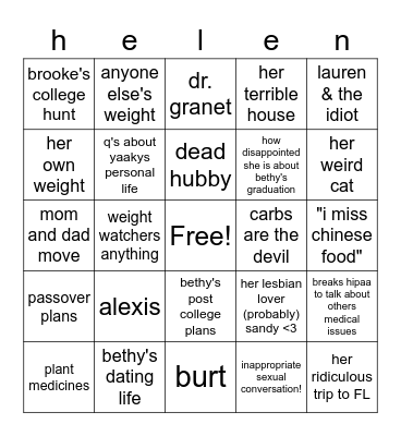 helen bingo!!!! Bingo Card