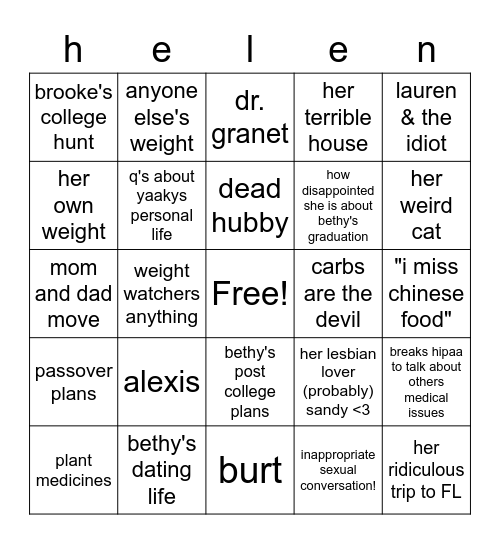 helen bingo!!!! Bingo Card